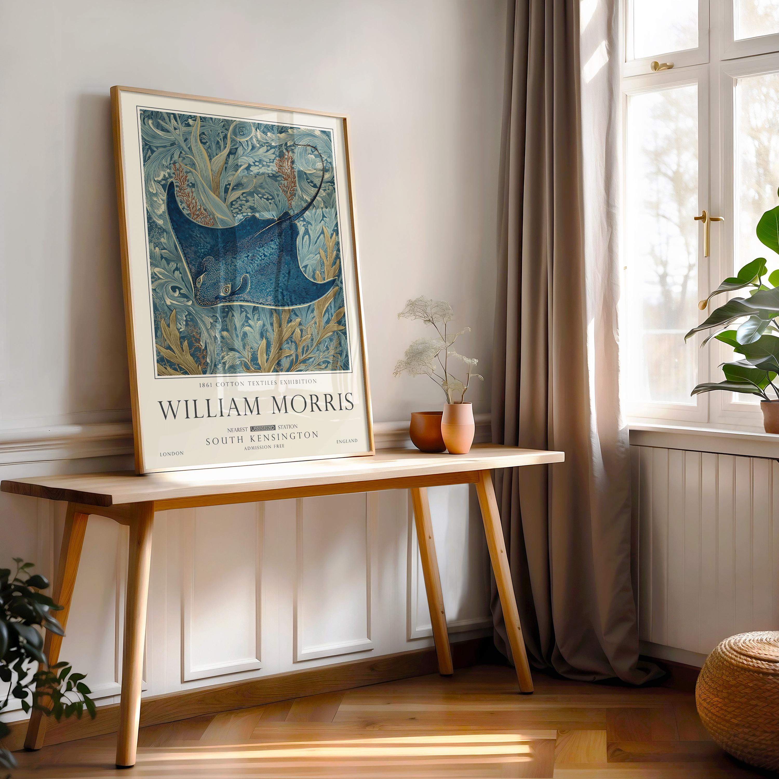 Sting Ray Print, William Morris Nautical Wall Art, Vintage Ocean Decor, UNFRAMED