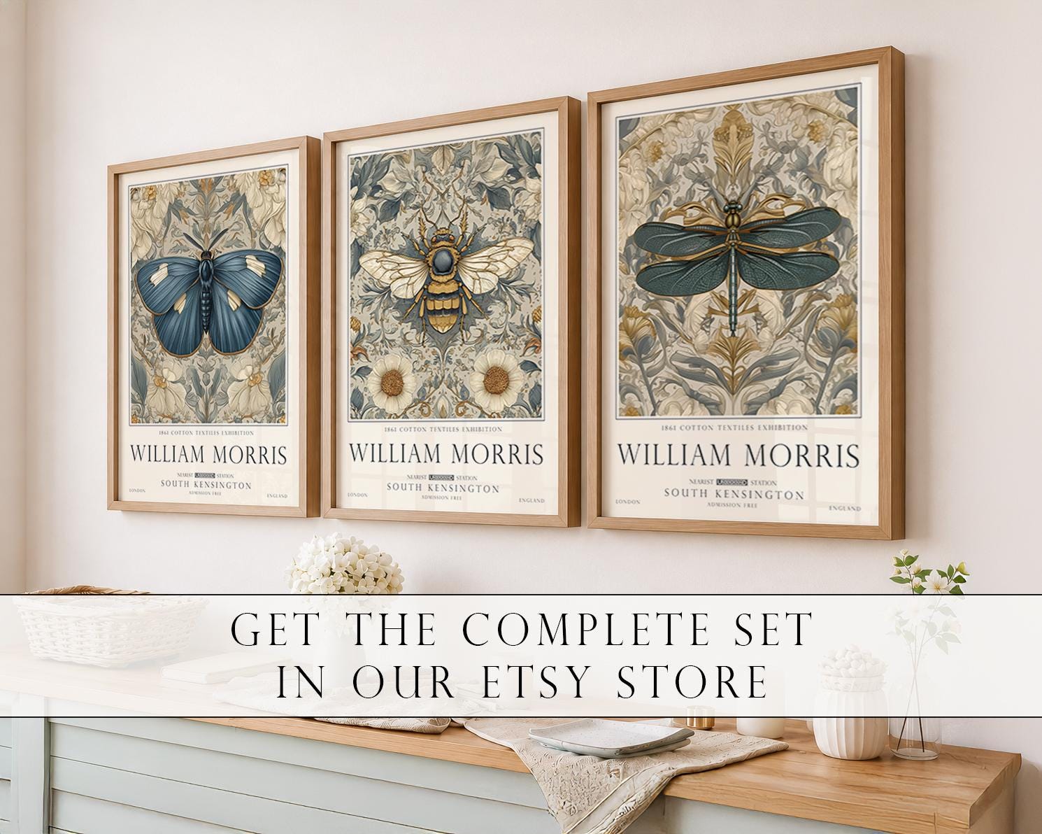 William Morris Wall Art, Butterfly Pattern Print, British Countryside Poster, UNFRAMED
