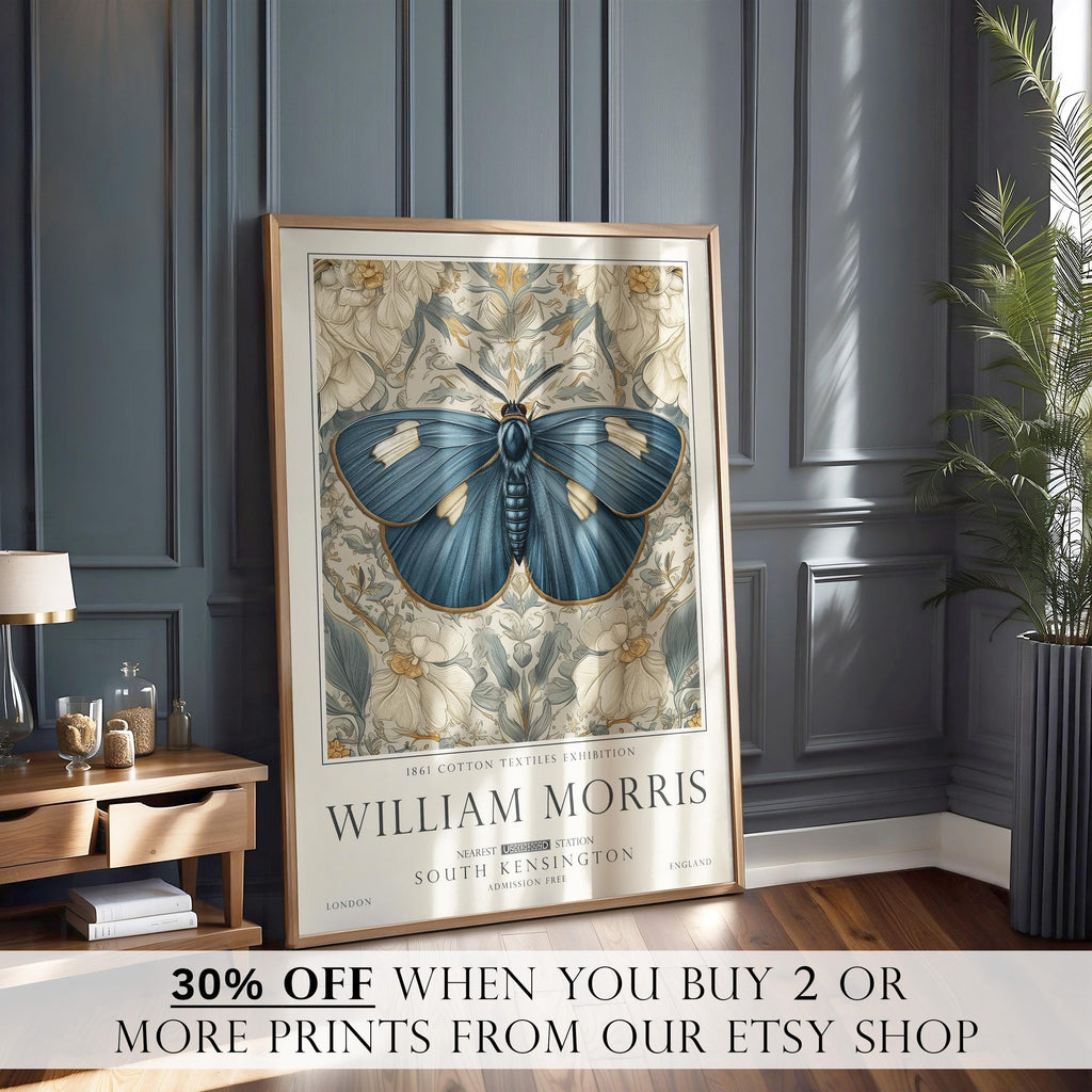 William Morris Wall Art, Butterfly Pattern Print, British Countryside Poster, UNFRAMED