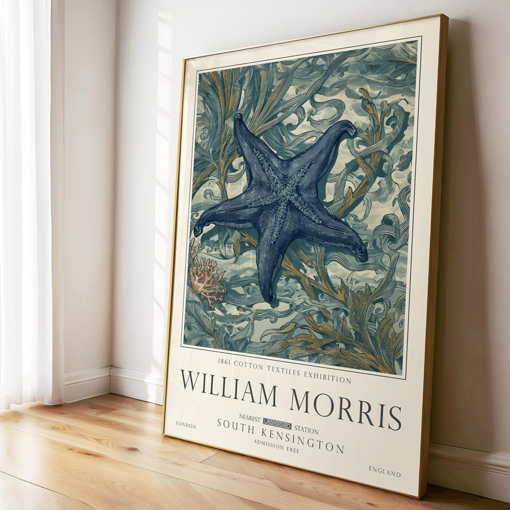 Nautical Starfish Print, William Morris Bathroom Wall Decor, Sea Life Decor, UNFRAMED