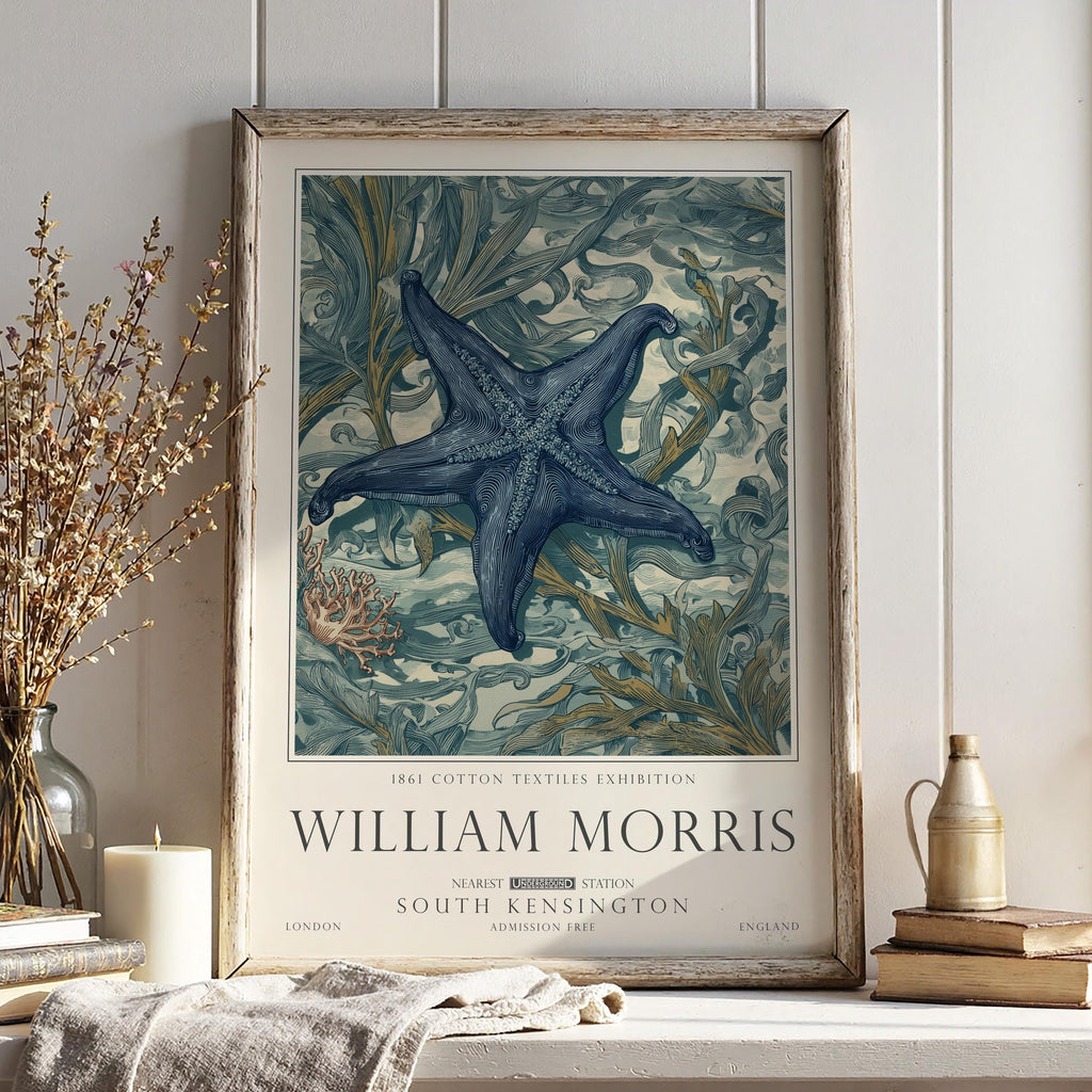 Nautical Starfish Print, William Morris Bathroom Wall Decor, Sea Life Decor, UNFRAMED
