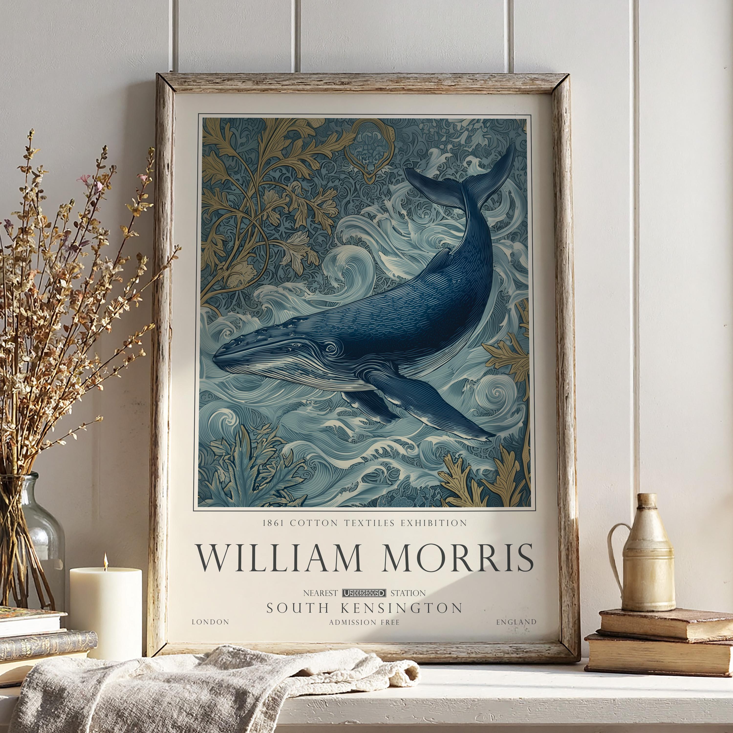 William Morris Whale Print, Orca Art, Coastal Nautical Poster, Vintage Decor, UNFRAMED
