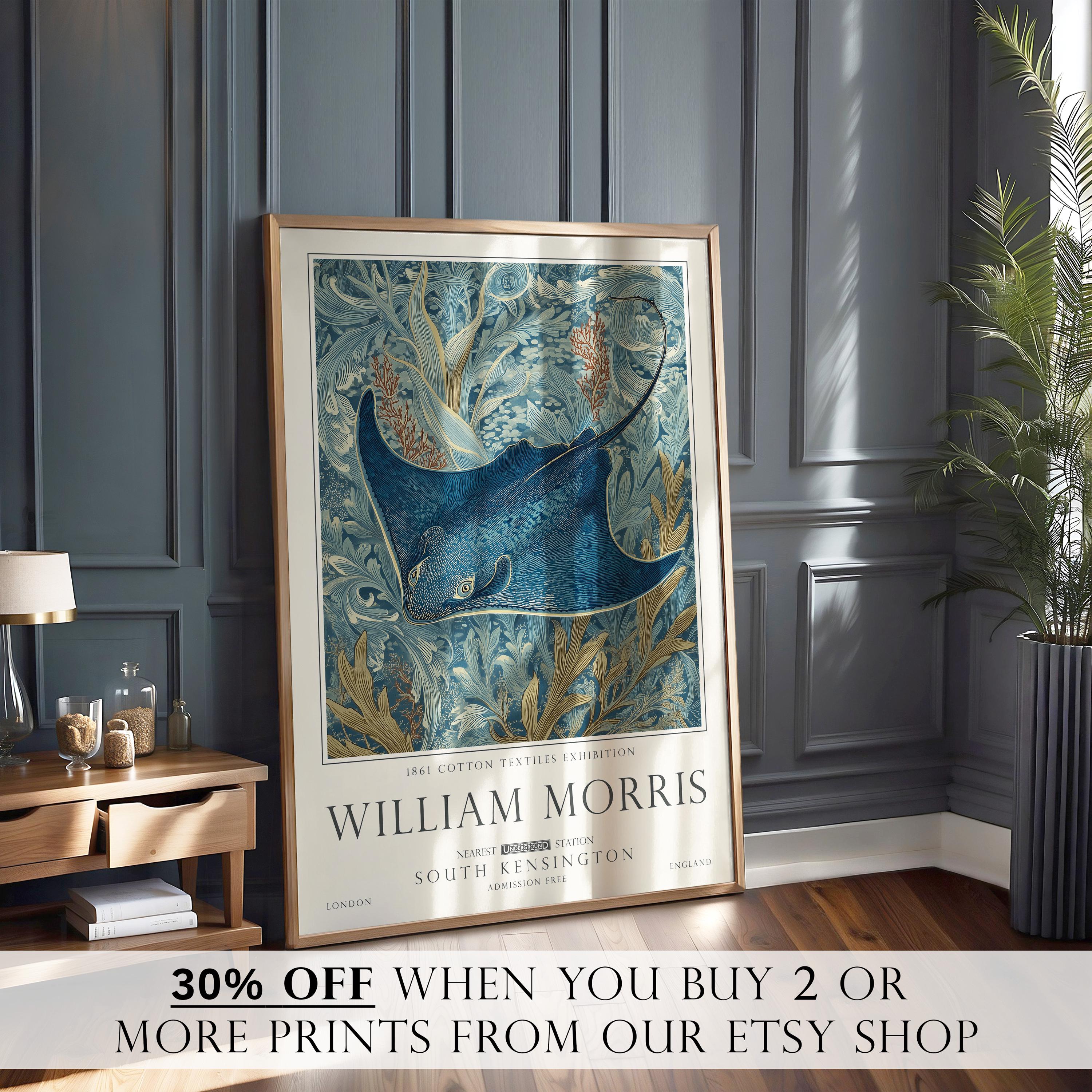 Sting Ray Print, William Morris Nautical Wall Art, Vintage Ocean Decor, UNFRAMED