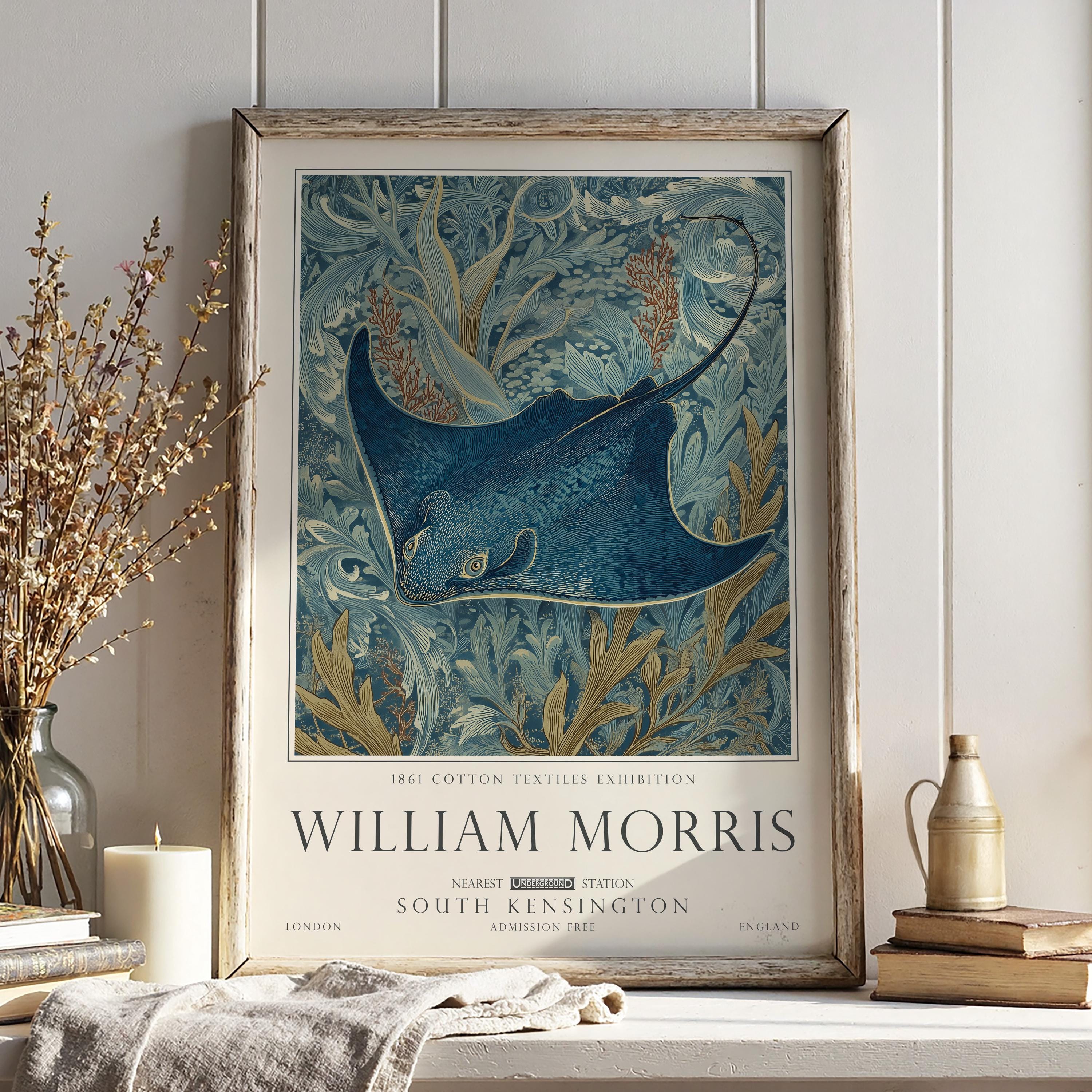 Sting Ray Print, William Morris Nautical Wall Art, Vintage Ocean Decor, UNFRAMED