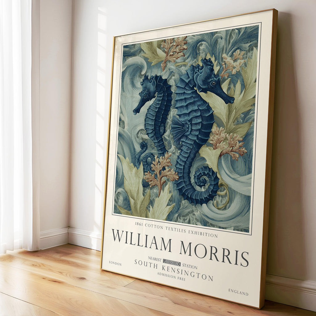 Ocean Seahorse Print, William Morris Bathroom Wall Decor, Sea Life Decor, UNFRAMED