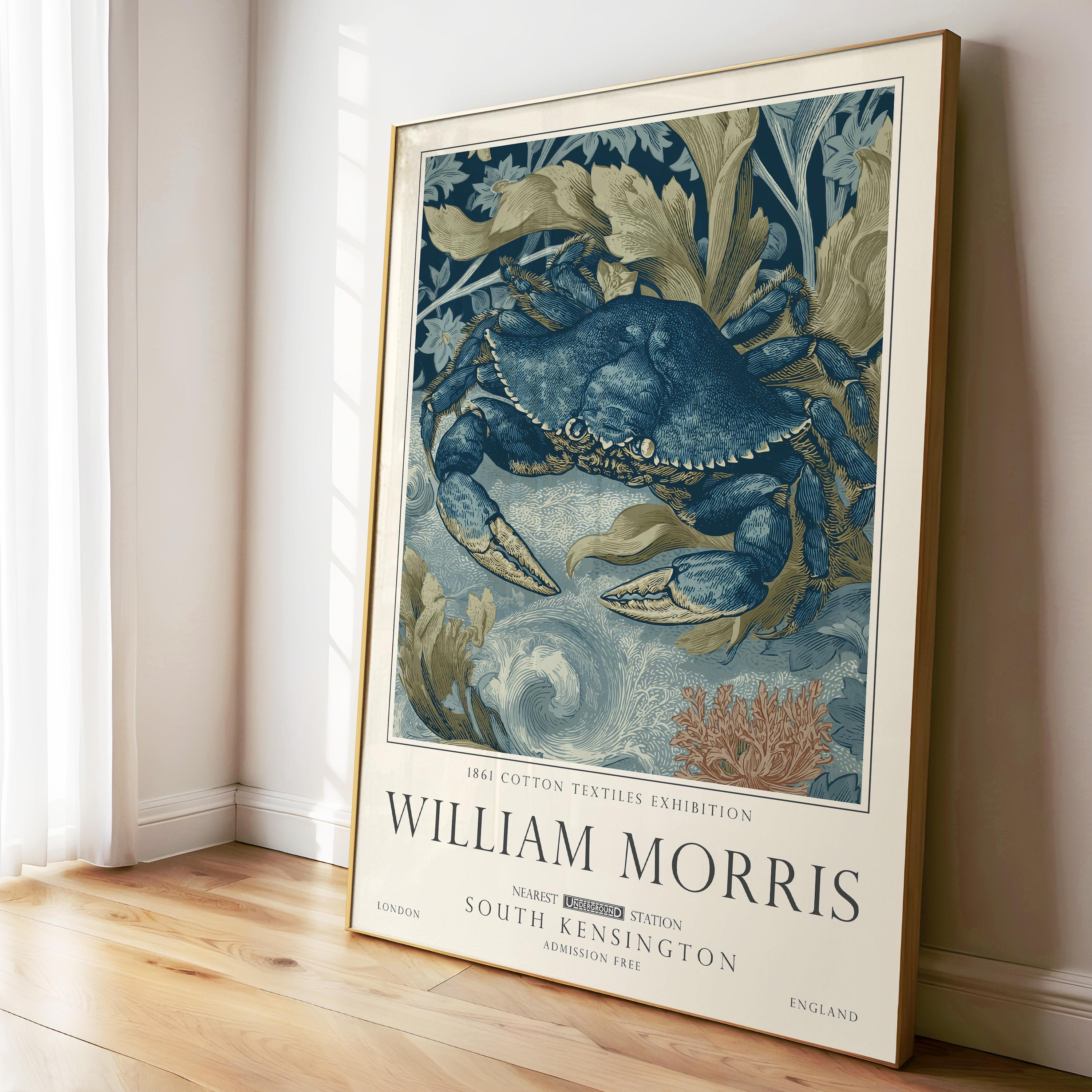 Nautical Crab Print, William Morris Ocean Wall Decor, Sea Life Decor, UNFRAMED