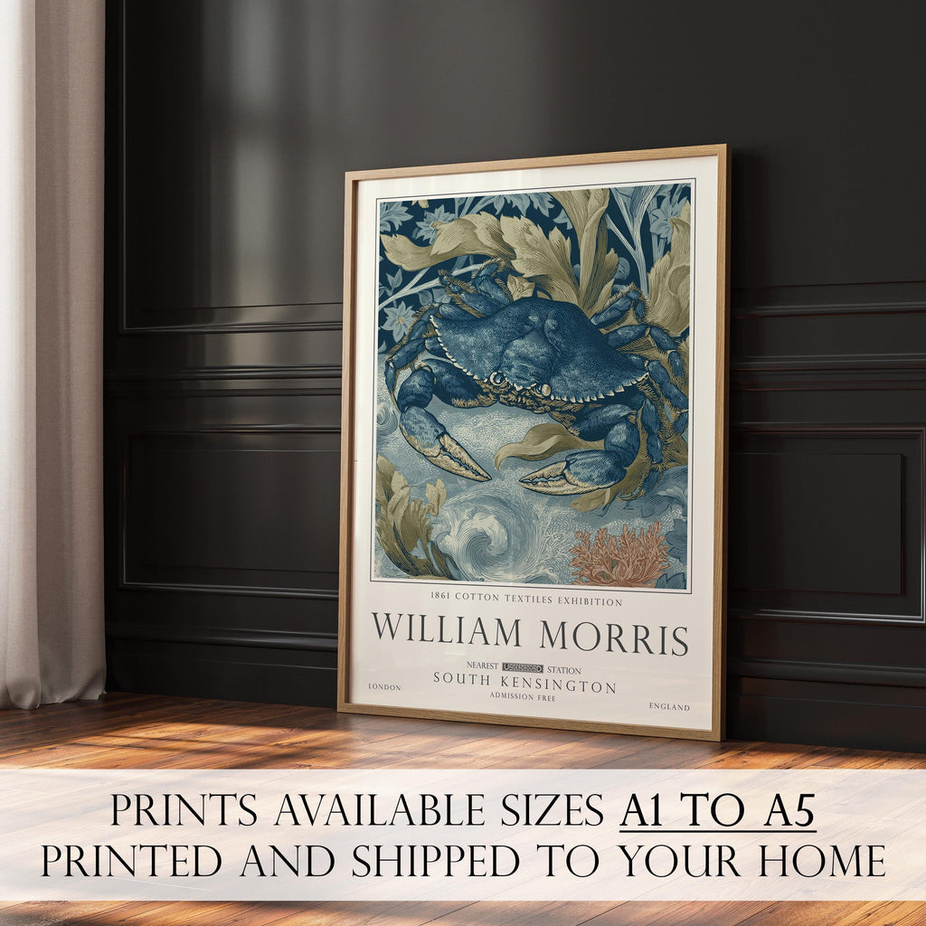 Nautical Crab Print, William Morris Ocean Wall Decor, Sea Life Decor, UNFRAMED