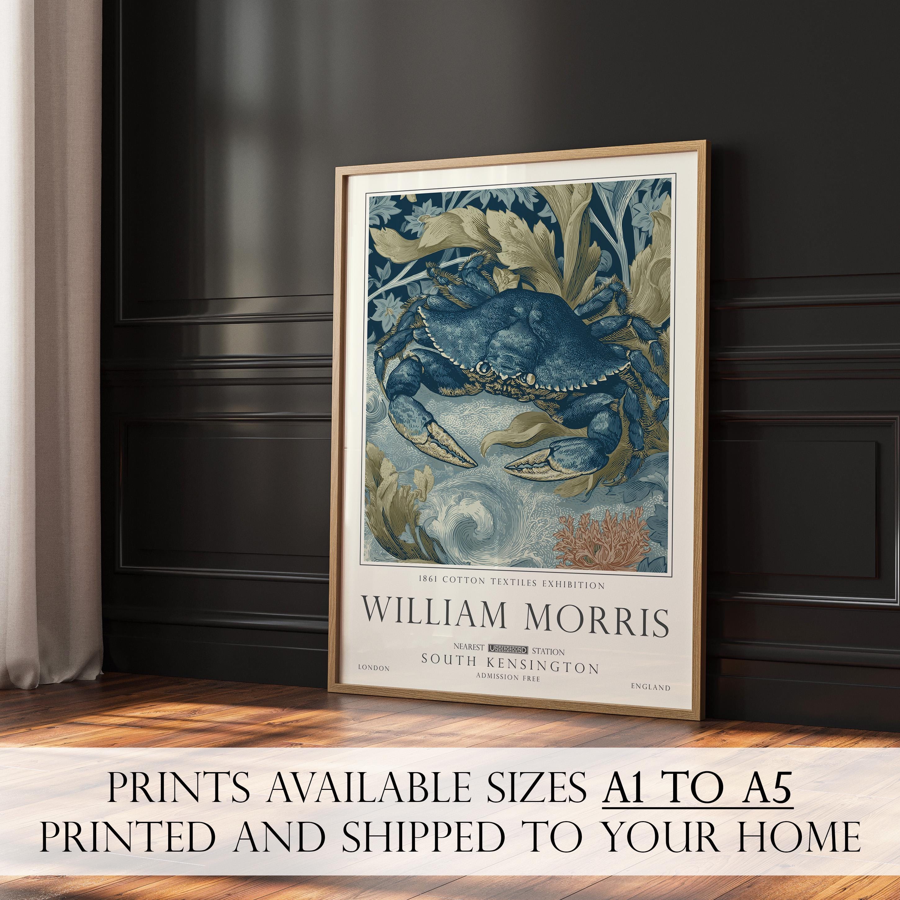 Nautical Crab Print, William Morris Ocean Wall Decor, Sea Life Decor, UNFRAMED