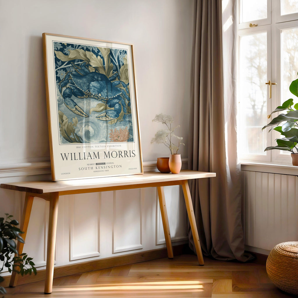 Nautical Crab Print, William Morris Ocean Wall Decor, Sea Life Decor, UNFRAMED